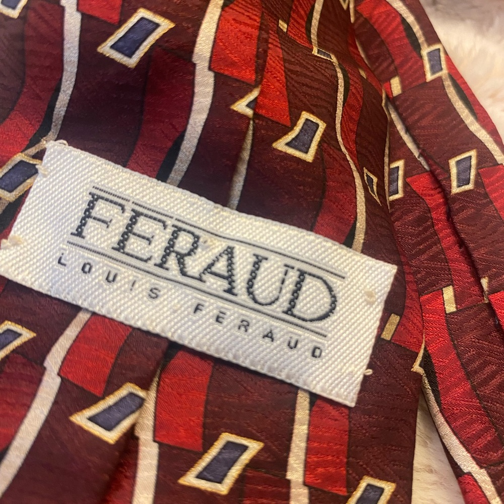 Louis Feraud Red and Black Geometric Scarf